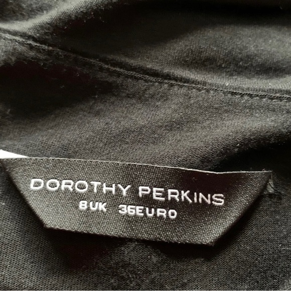 Dorothy Perkins Black Dress Sleeveless Draped Waterfall Knee Length Stretch UK 8 - Picture 7 of 12